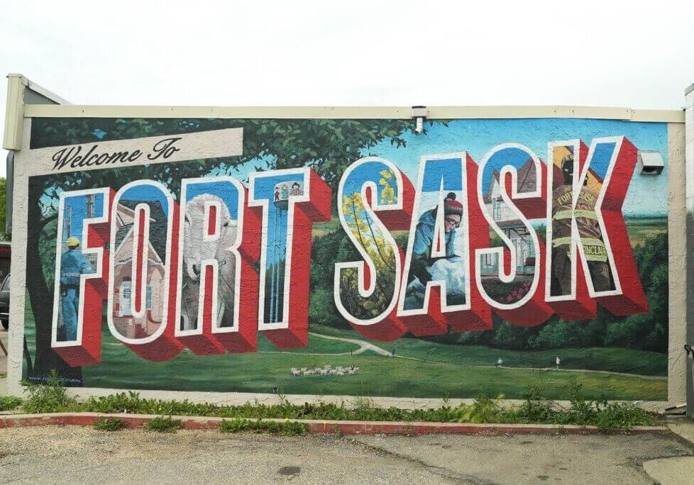 Welcome welcome to fort sask sign